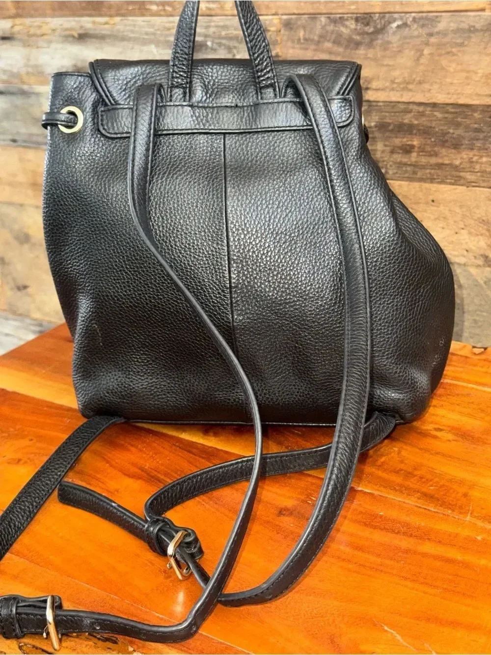 Kate Spade Mulberry Street Breezy Backpack Black Pebbled Leather Gold Logo Bag